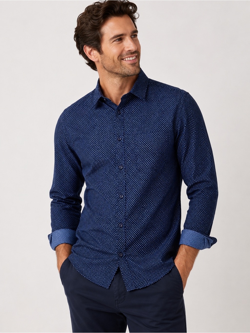Ben Sherman Tailored Slim Fit Button Down Shirt Blue Print 16 34-35